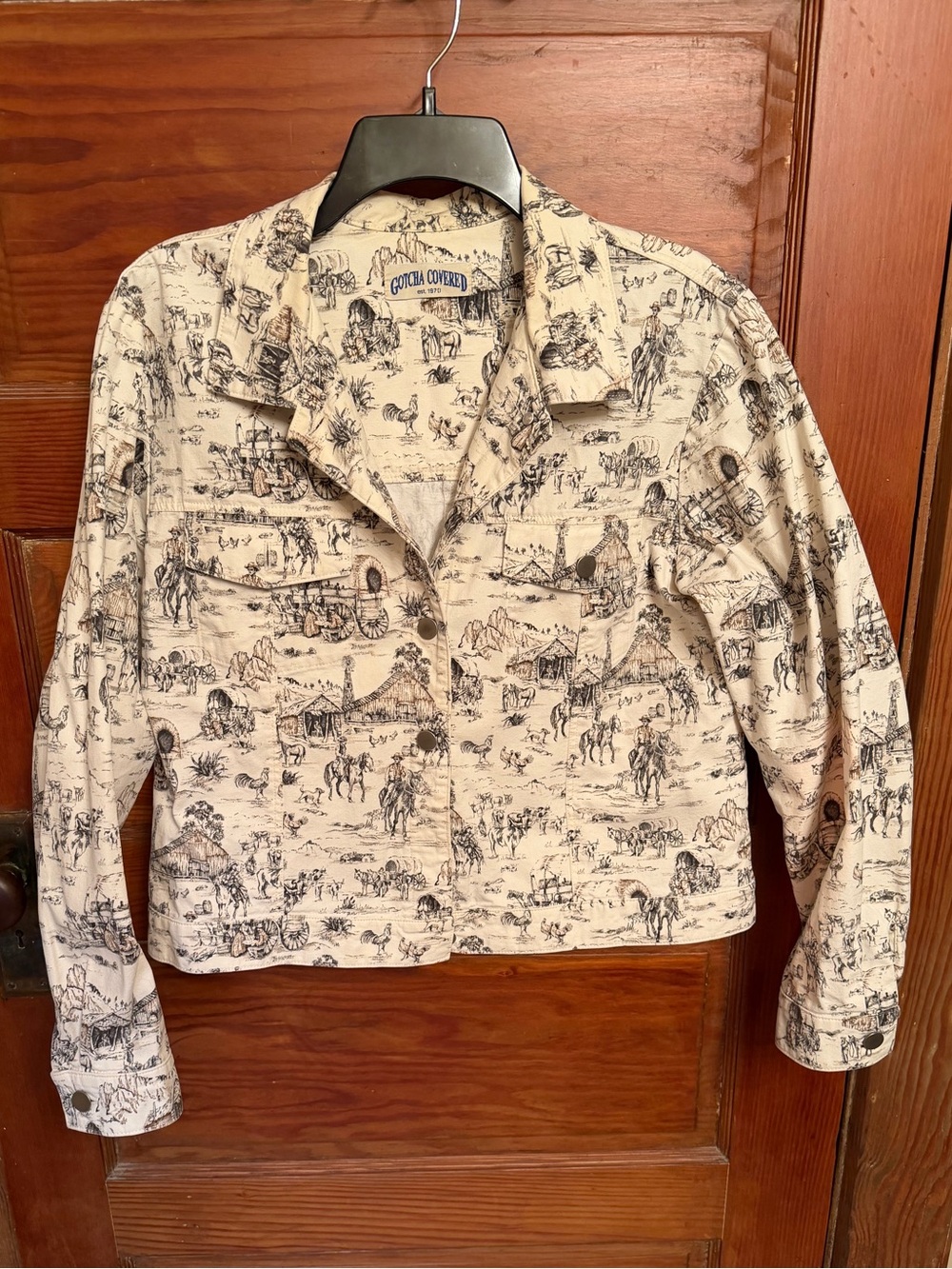 Cream Western Print Cropped Jacket